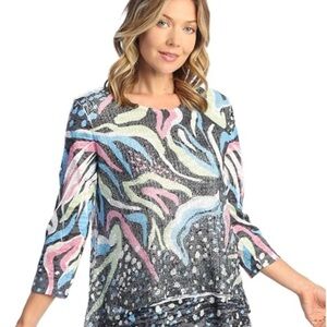 Jess & Jane Women's Windmill Boucle Mesh Tunic Top with Burn-Out Lining - SZ S